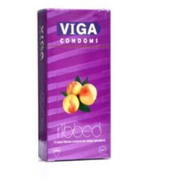 VIGA CONDOM RIBBED PEACH 12S